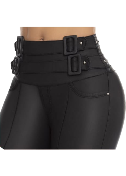 Aurora High Waist Leatherette Bum Shaper Jean - Jeans 2 Die 4